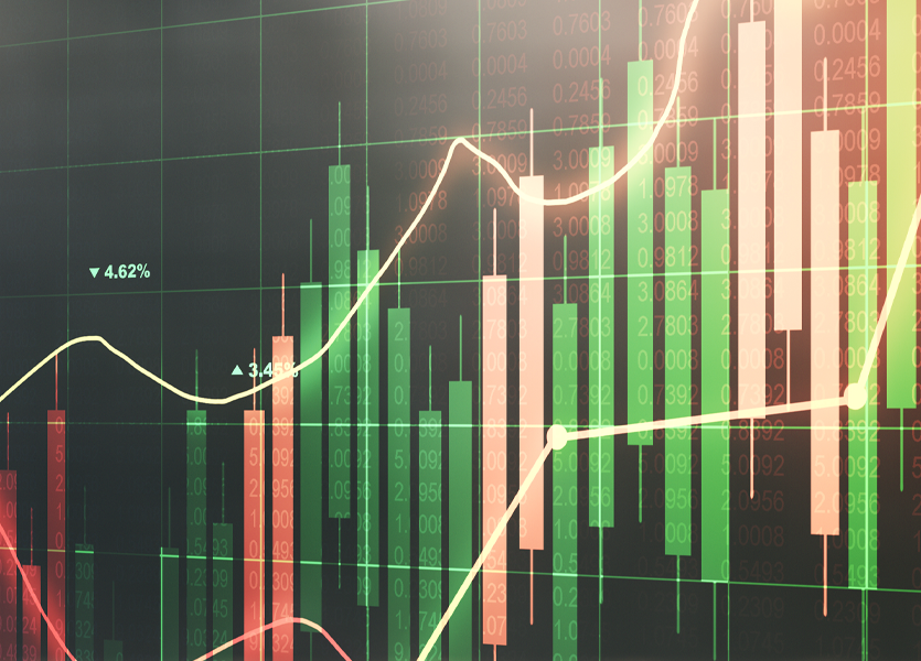 Graphs and numbers showing abstract data.