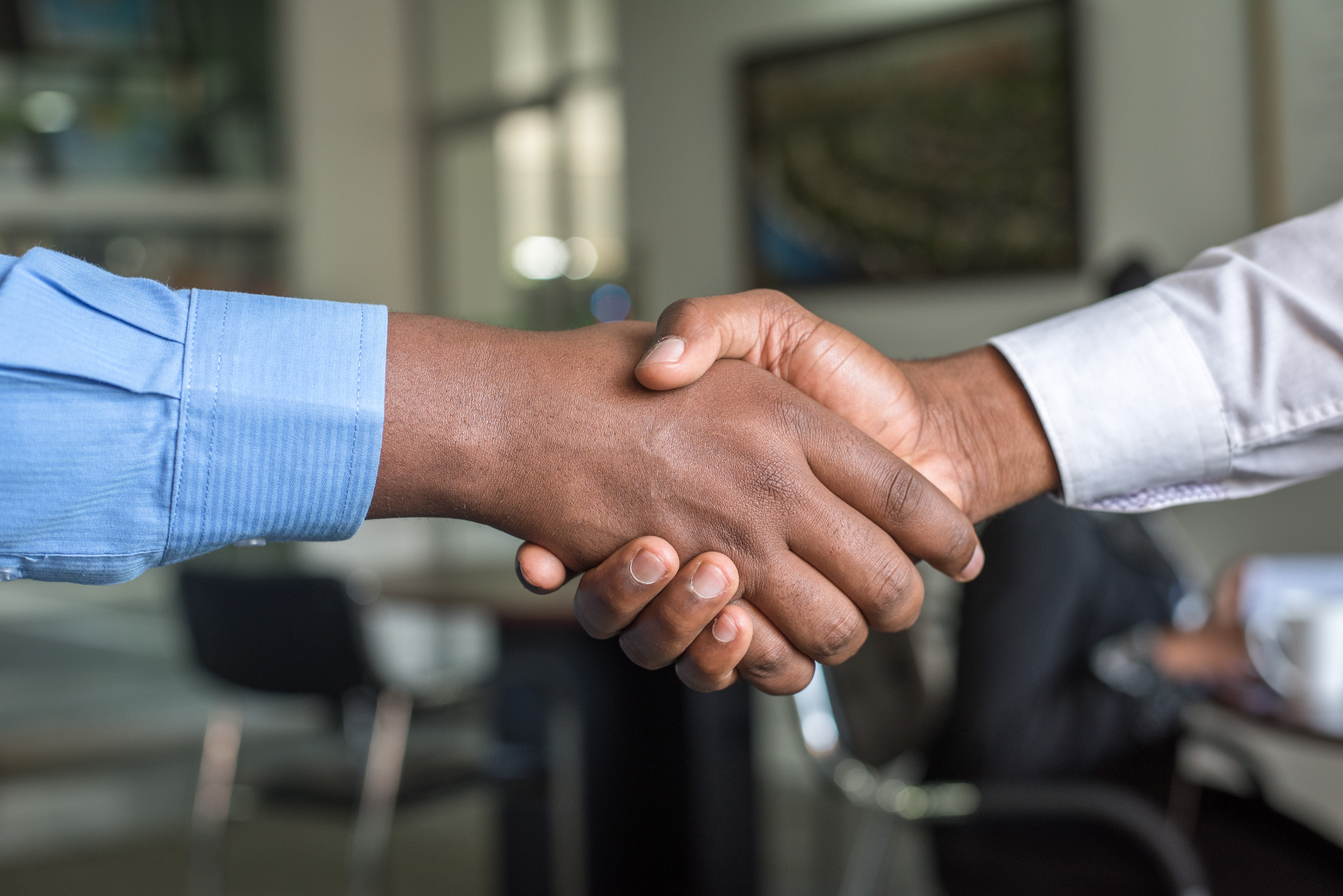 "Two businessmen shaking hands."