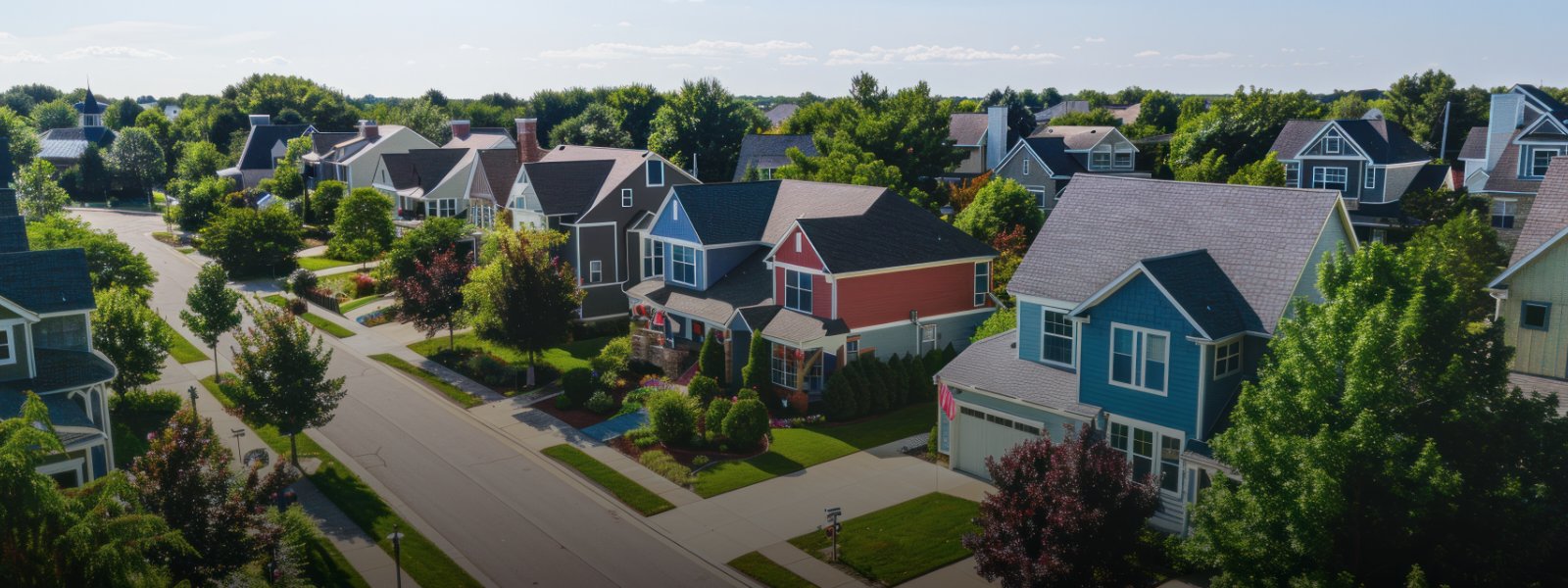 aerial view of suburban neighborhood