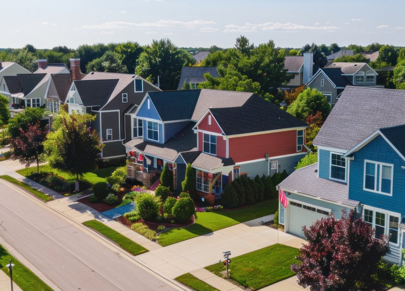 aerial view of suburban neighborhood 