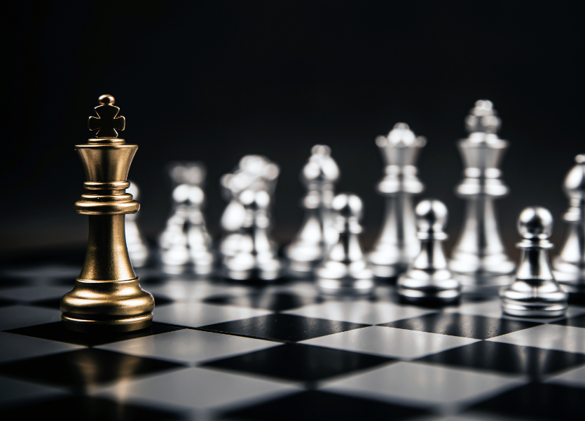 Black background showing chess pieces on a chessboard